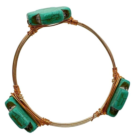 Boho Chic Wire Wrapped Bracelet Blue Cross Howlite Beads Coastal Handcrafted - Picture 2 of 5